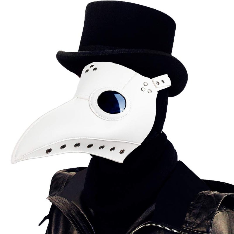 Raxwalker Plague Doctor Bird Mask Retro Steampunk Halloween Costume Long Nose Beak Cosplay Props for Adult (1 Pc White Mask) - Image 1